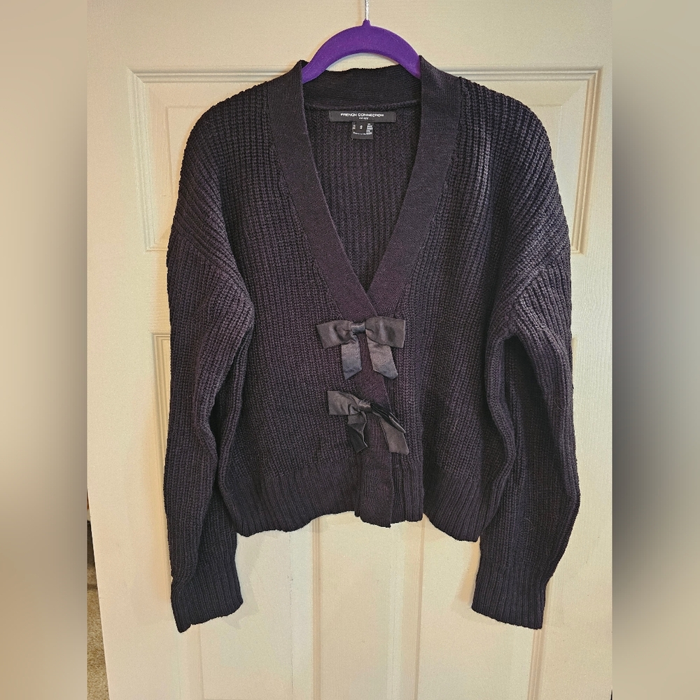 French Connection Black Cardigan with Bow Accents